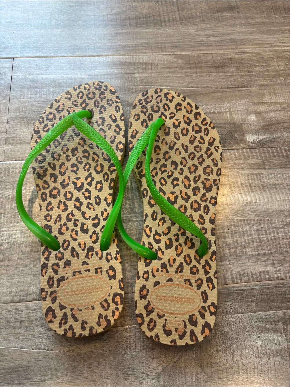 Havaianas Brown Footbed Flip Flops with Green Straps